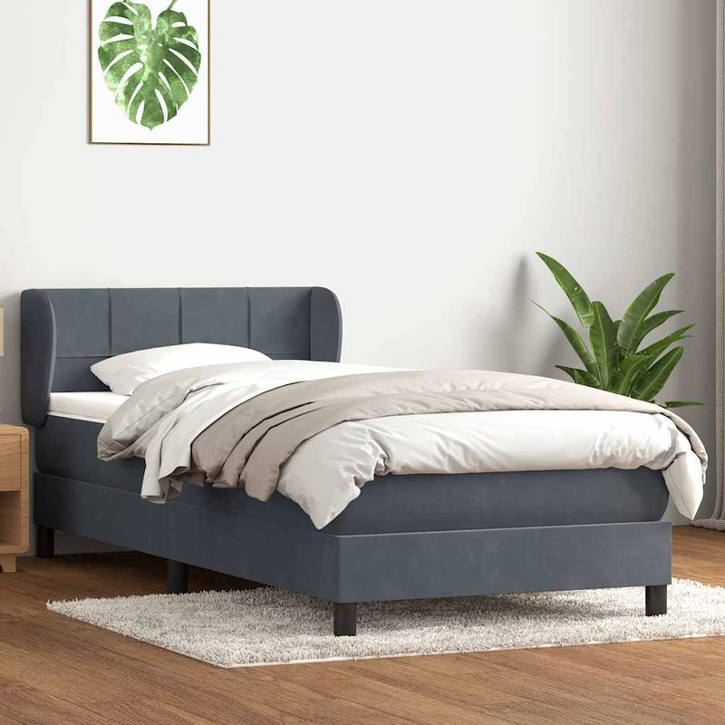 Pat box spring cu saltea, gri închis, 80x220 cm, catifea