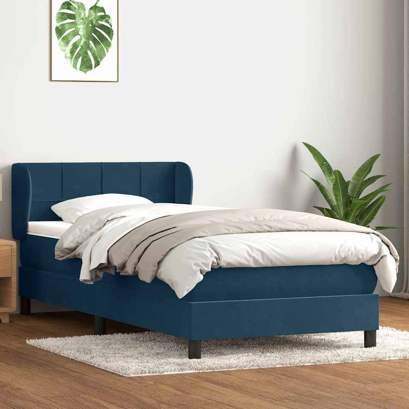 Pat box spring cu saltea, albastru închis, 80x220 cm, catifea
