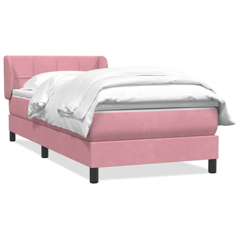 Pat box spring cu saltea, roz, 80x220 cm, catifea
