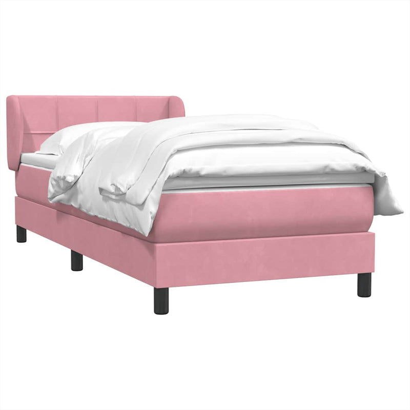 Pat box spring cu saltea, roz, 80x220 cm, catifea