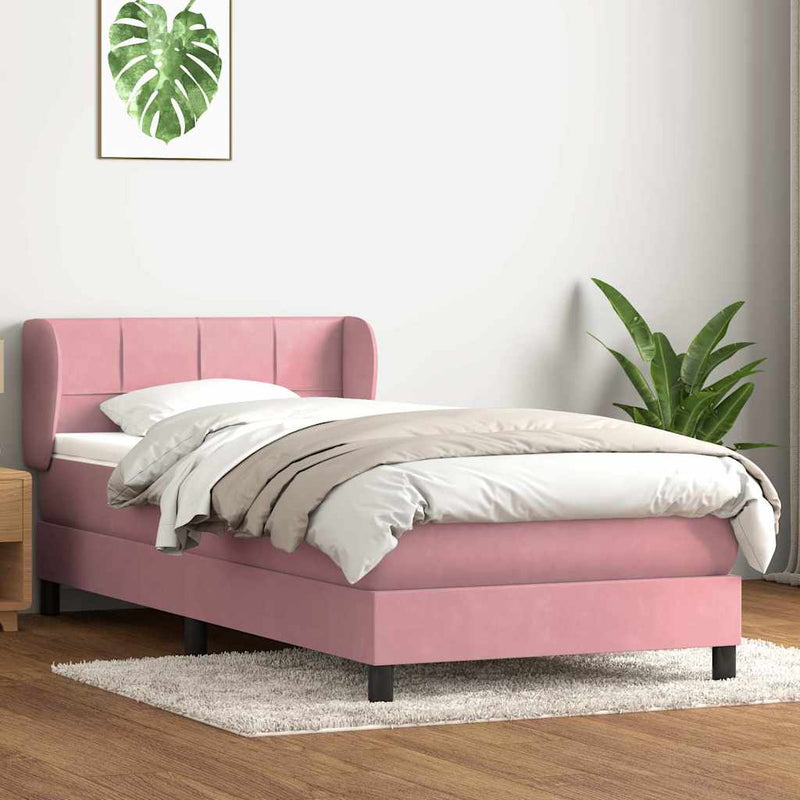 Pat box spring cu saltea, roz, 80x220 cm, catifea