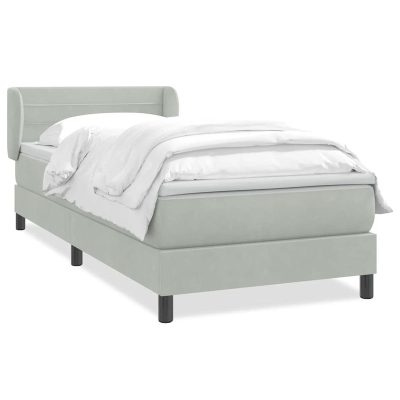 Pat box spring cu saltea, gri deschis, 80x210 cm, catifea