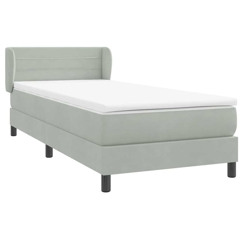 Pat box spring cu saltea, gri deschis, 80x210 cm, catifea