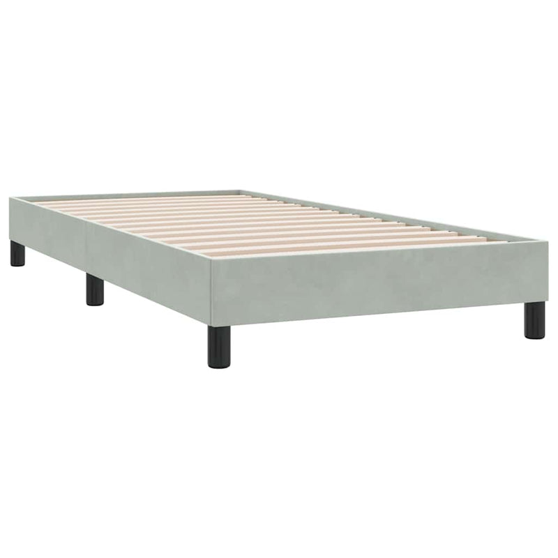 Pat box spring cu saltea, gri deschis, 80x210 cm, catifea