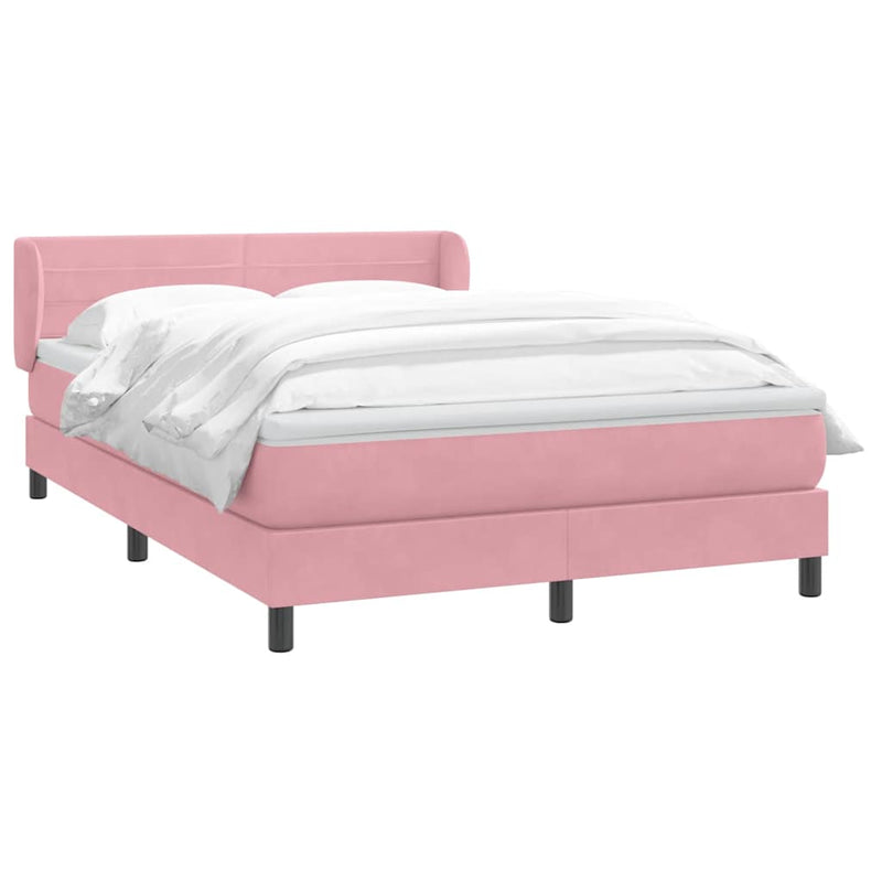 Pat box spring cu saltea, roz, 140x210 cm, catifea
