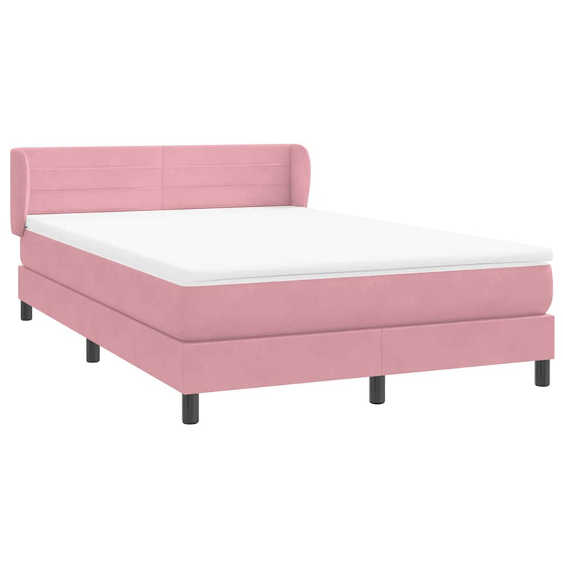 Pat box spring cu saltea, roz, 140x210 cm, catifea