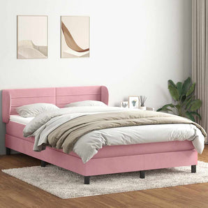 Pat box spring cu saltea, roz, 160x210 cm, catifea