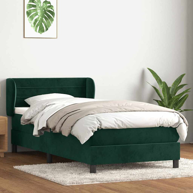 Pat box spring cu saltea, verde închis, 80x220 cm, catifea