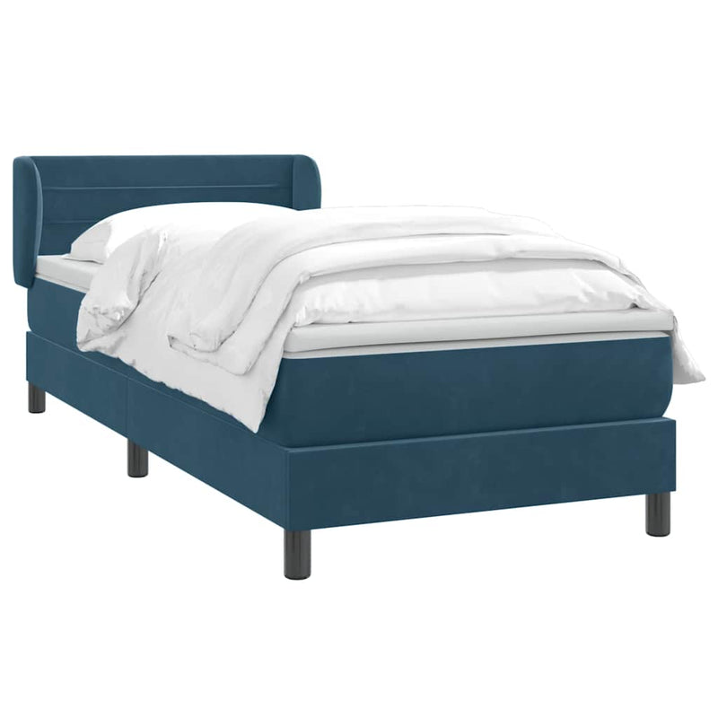 Pat box spring cu saltea, albastru închis, 80x220 cm, catifea