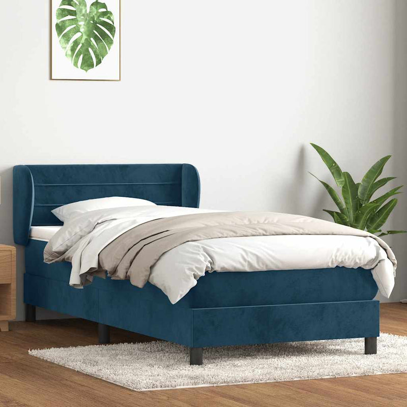 Pat box spring cu saltea, albastru închis, 80x220 cm, catifea