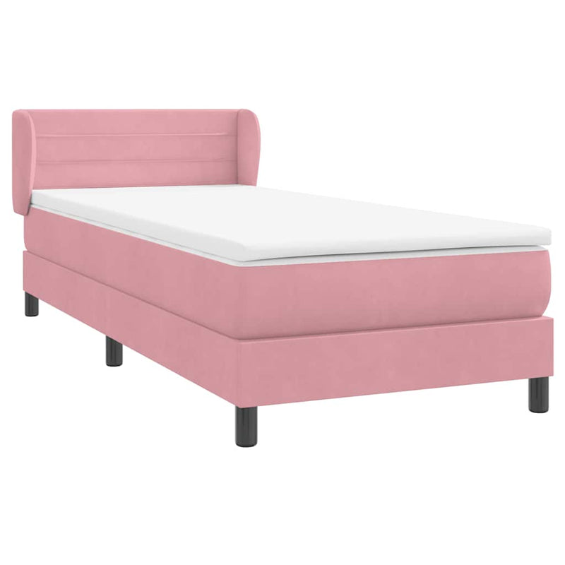Pat box spring cu saltea, roz, 80x220 cm, catifea