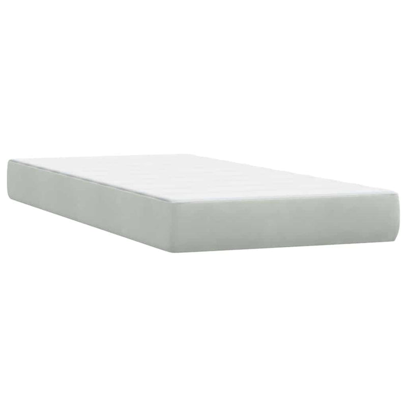 Pat box spring cu saltea, gri deschis, 90x220 cm, catifea