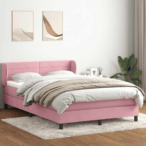 Pat box spring cu saltea, roz, 140x220 cm, catifea