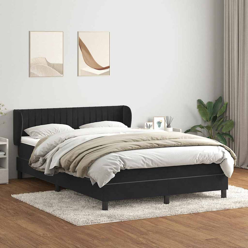 Pat box spring cu saltea, negru, 160x210 cm, catifea