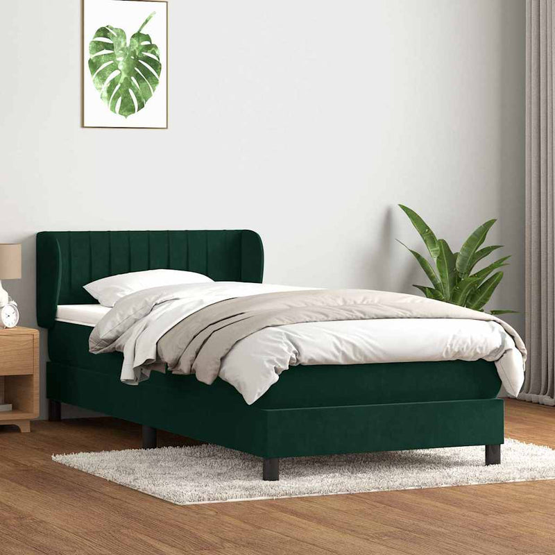 Pat box spring cu saltea, verde închis, 80x220 cm, catifea