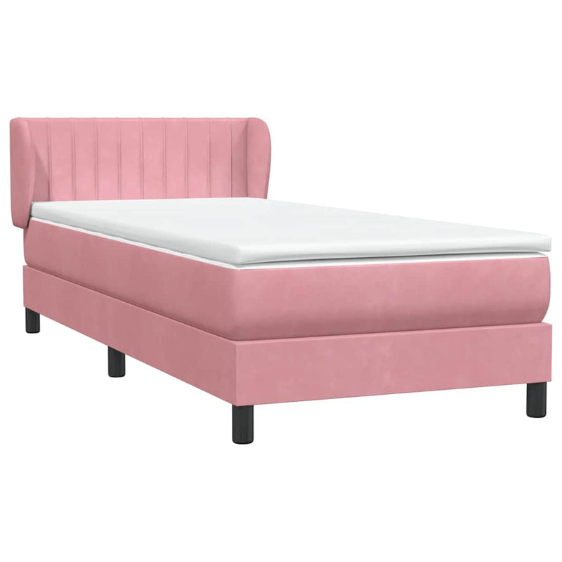 Pat box spring cu saltea, roz, 80x220 cm, catifea