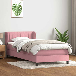 Pat box spring cu saltea, roz, 80x220 cm, catifea