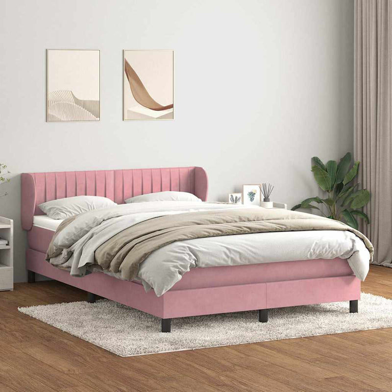 Pat box spring cu saltea, roz, 160x220 cm, catifea