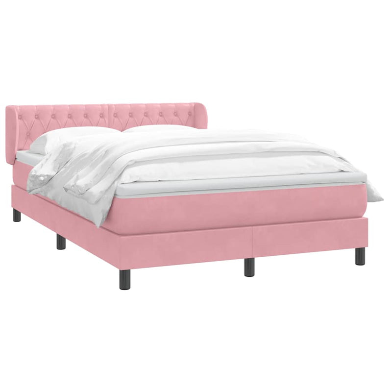Pat box spring cu saltea, roz, 160x210 cm, catifea