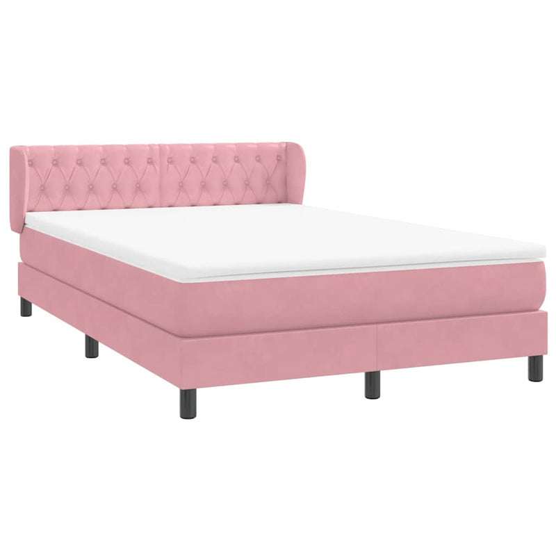 Pat box spring cu saltea, roz, 160x210 cm, catifea