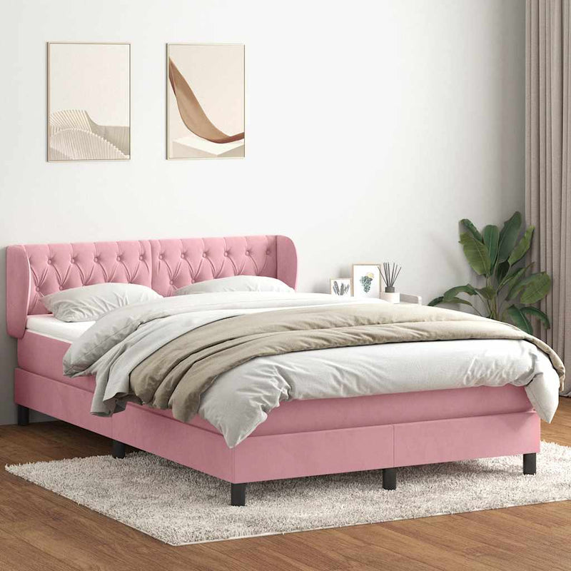 Pat box spring cu saltea, roz, 160x210 cm, catifea