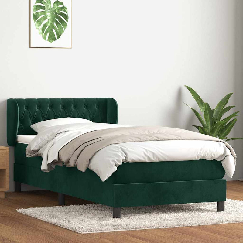 Pat box spring cu saltea, verde închis, 80x220 cm, catifea