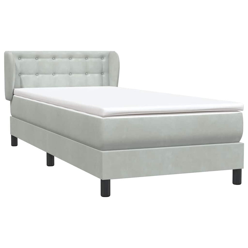 Pat box spring cu saltea, gri deschis, 80x210 cm, catifea