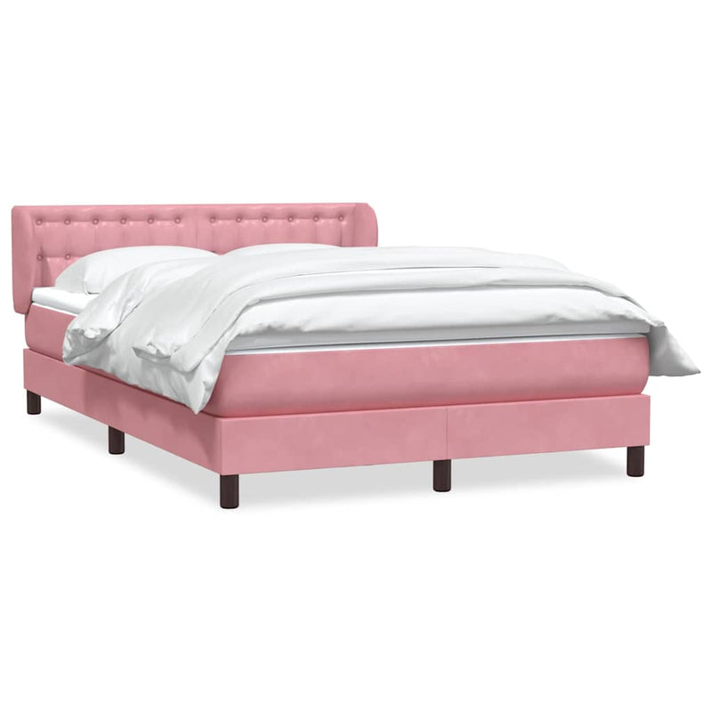 Pat box spring cu saltea, roz, 140x210 cm, catifea