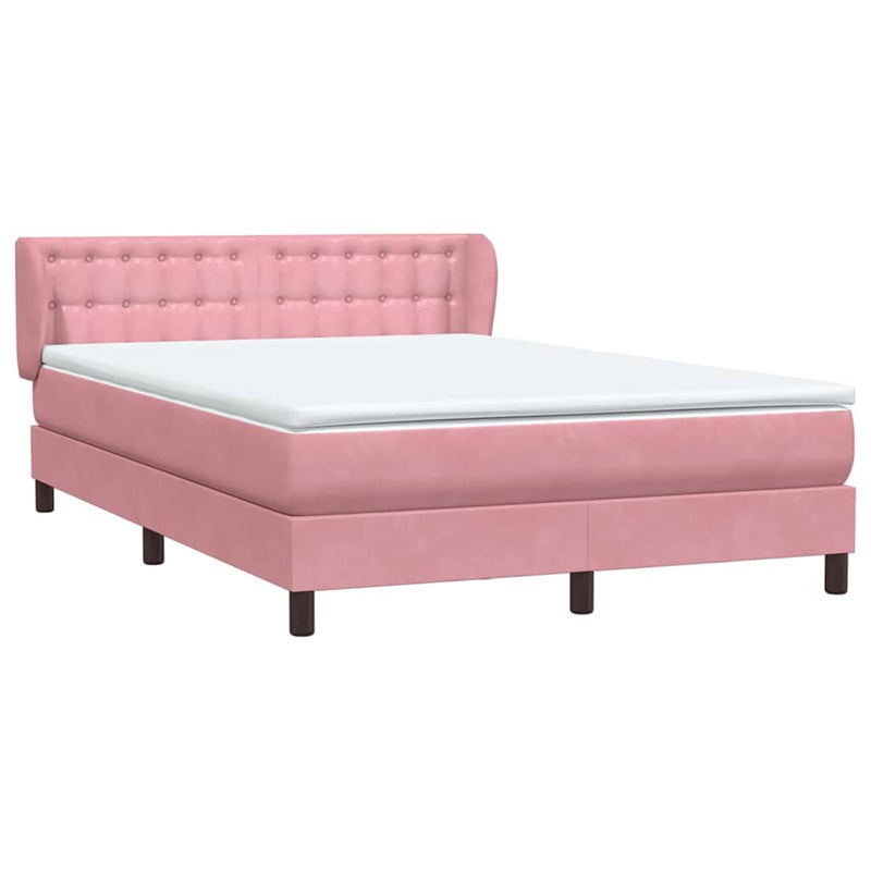 Pat box spring cu saltea, roz, 140x210 cm, catifea