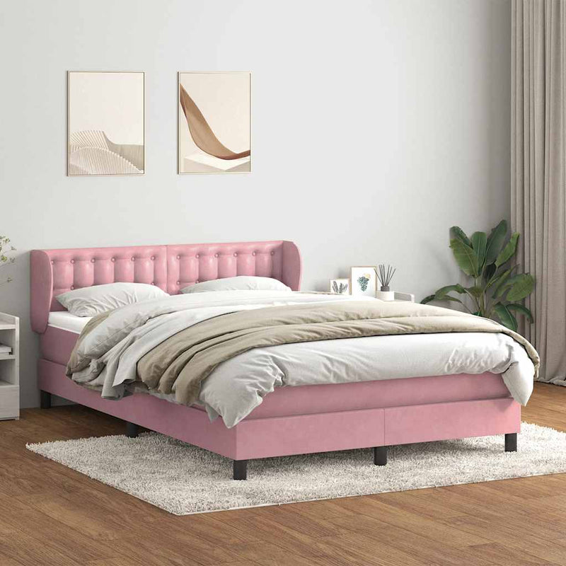 Pat box spring cu saltea, roz, 140x210 cm, catifea