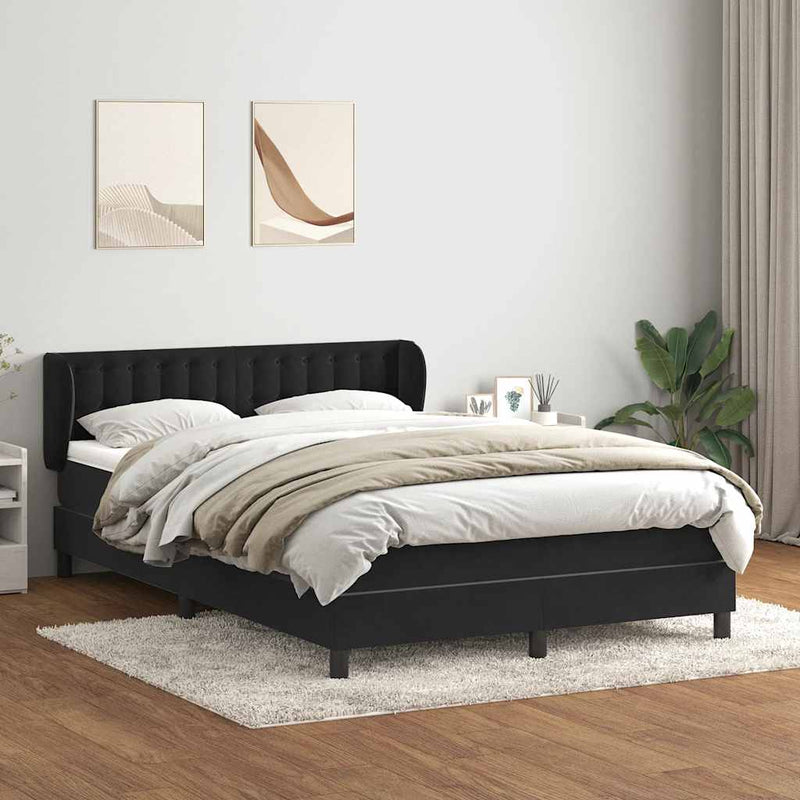 Pat box spring cu saltea, negru, 160x210 cm, catifea