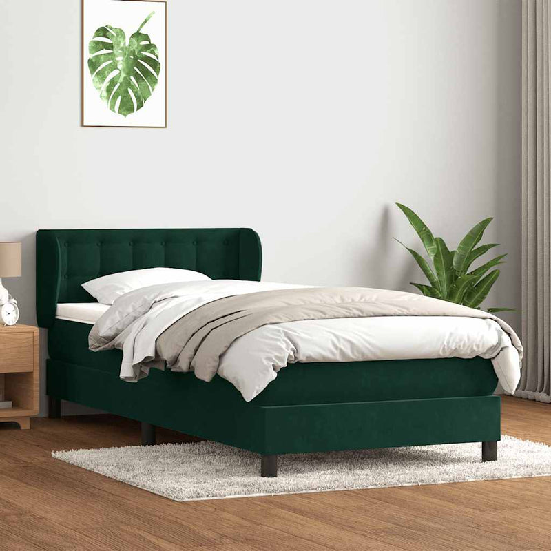 Pat box spring cu saltea, verde închis, 80x220 cm, catifea
