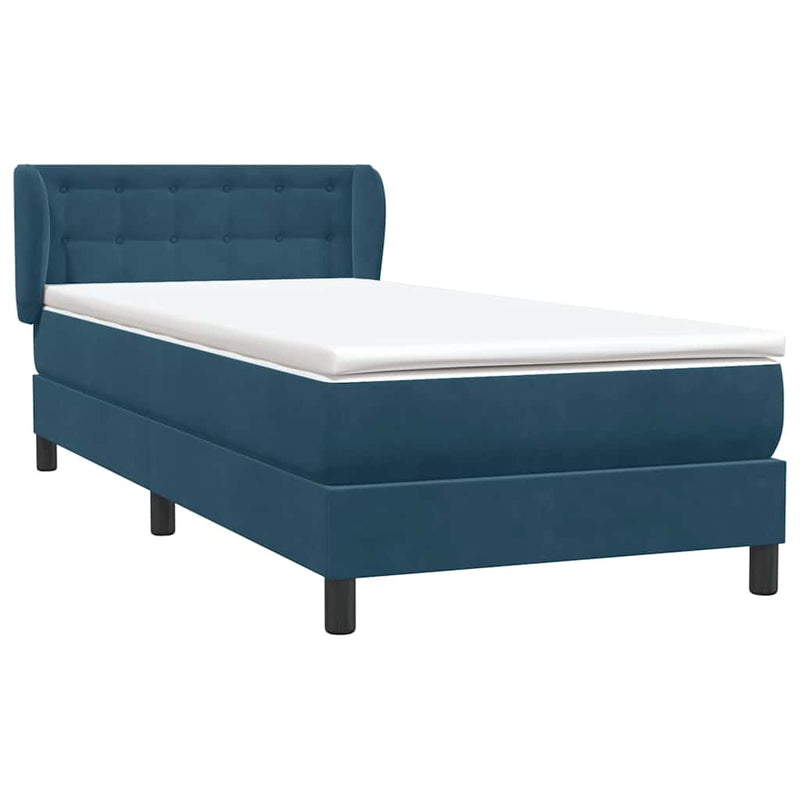 Pat box spring cu saltea, albastru închis, 80x220 cm, catifea