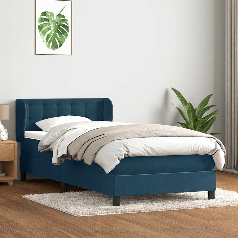 Pat box spring cu saltea, albastru închis, 80x220 cm, catifea