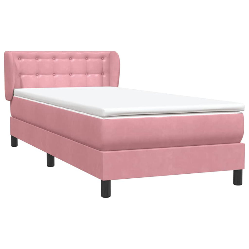 Pat box spring cu saltea, roz, 80x220 cm, catifea