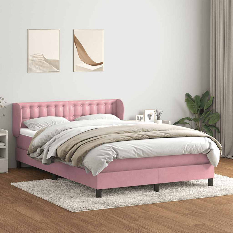Pat box spring cu saltea, roz, 140x220 cm, catifea