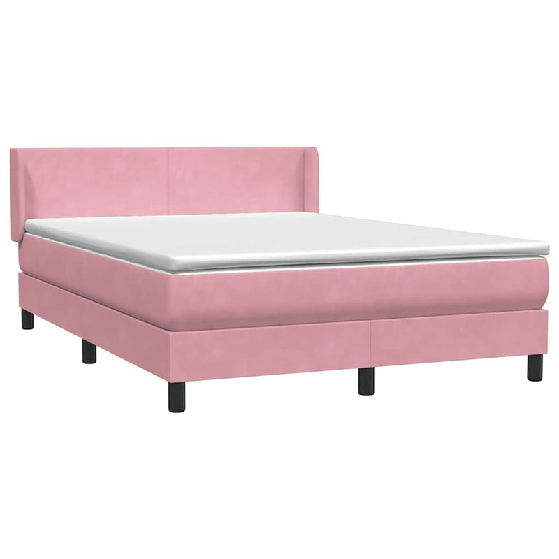 Pat box spring cu saltea, roz, 140x210 cm, catifea