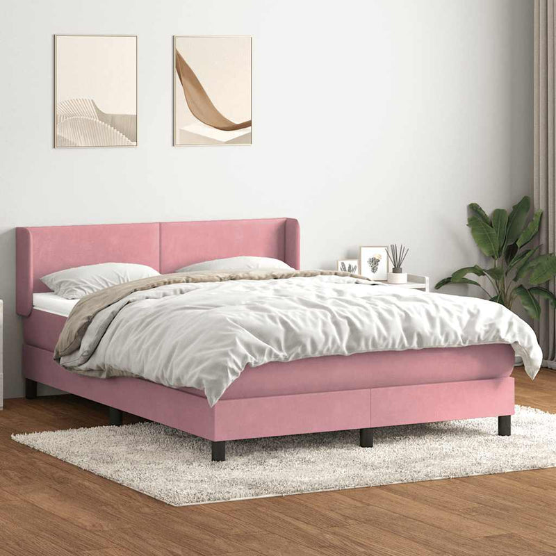 Pat box spring cu saltea, roz, 140x210 cm, catifea
