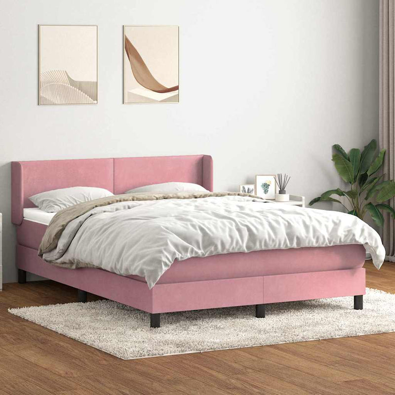 Pat box spring cu saltea, roz, 140x220 cm, catifea