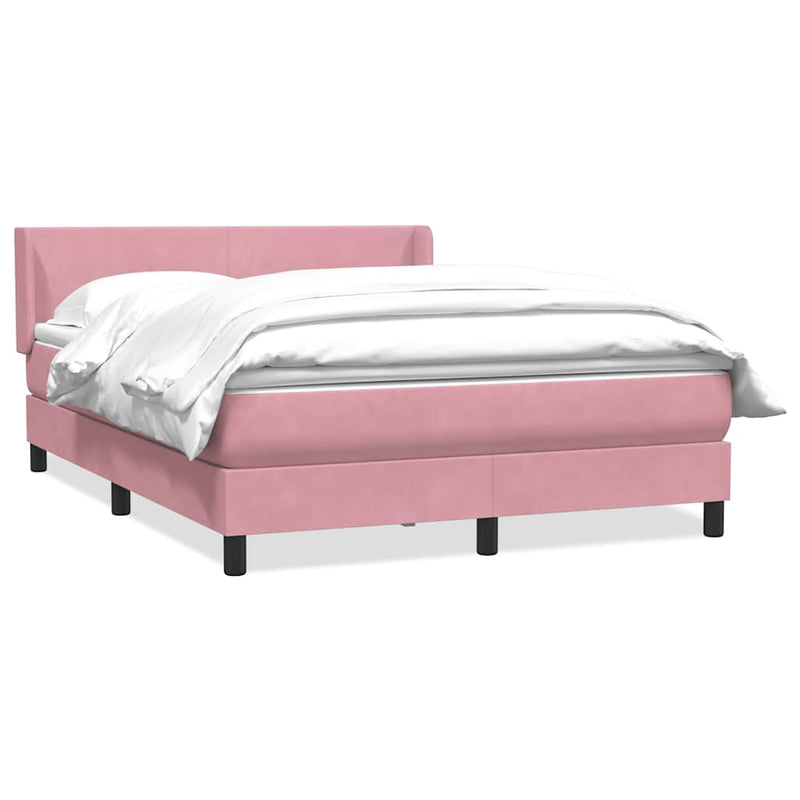 Pat box spring cu saltea, roz, 140x220 cm, catifea