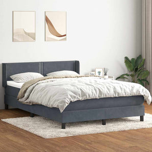 Pat box spring cu saltea, gri închis, 160x210 cm, catifea