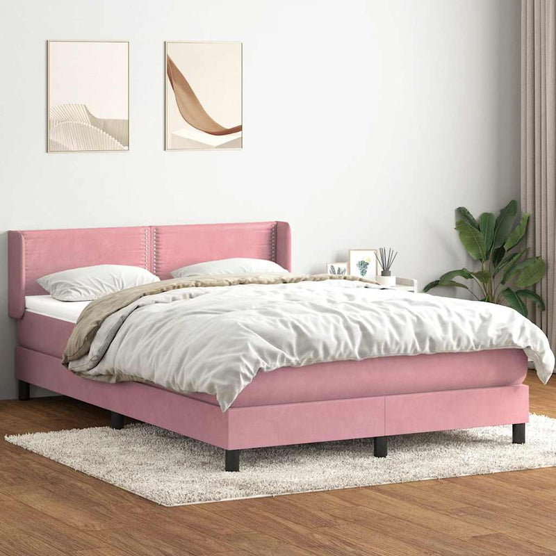 Pat box spring cu saltea, roz, 160x210 cm, catifea