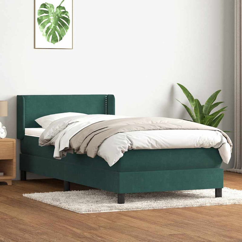 Pat box spring cu saltea, verde închis, 80x220 cm, catifea