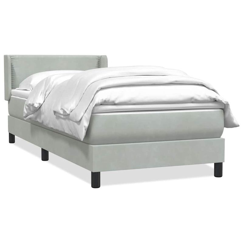 Pat box spring cu saltea, gri deschis, 90x220 cm, catifea