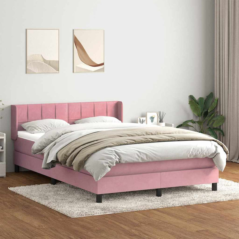 Pat box spring cu saltea, roz, 140x210 cm, catifea