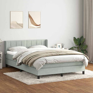 Pat box spring cu saltea, gri deschis, 160x210 cm, catifea