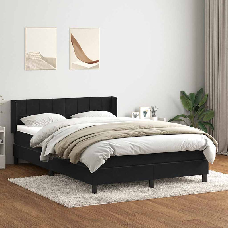 Pat box spring cu saltea, negru, 160x210 cm, catifea