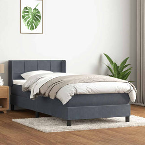 Pat box spring cu saltea, gri închis, 80x220 cm, catifea