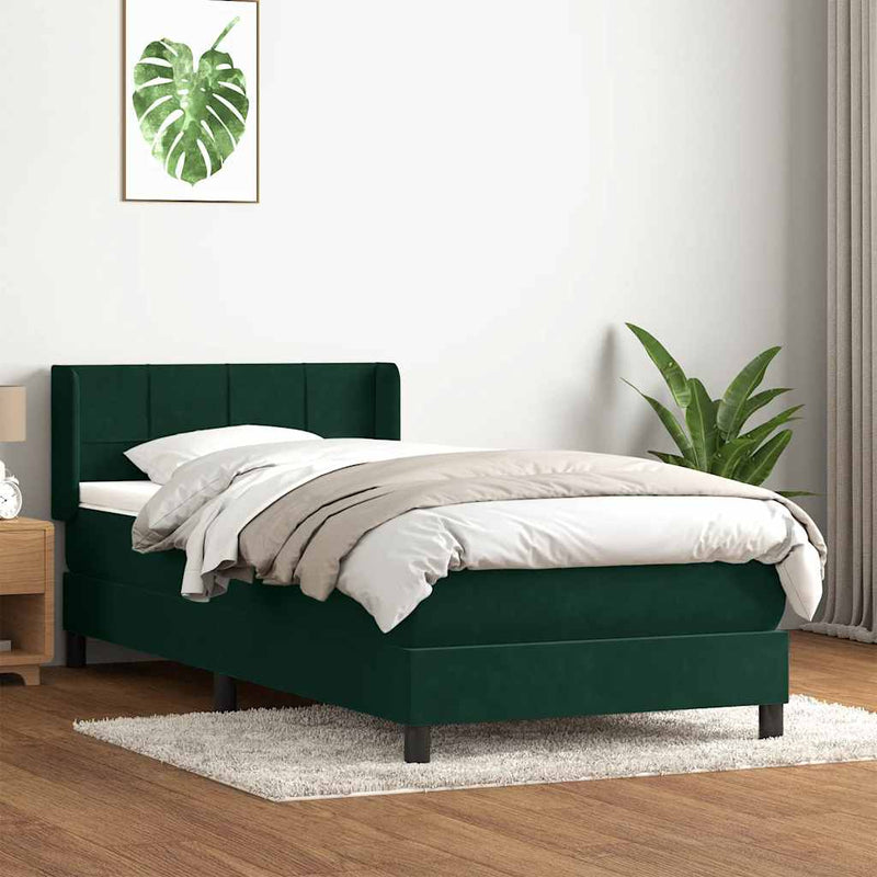 Pat box spring cu saltea, verde închis, 80x220 cm, catifea