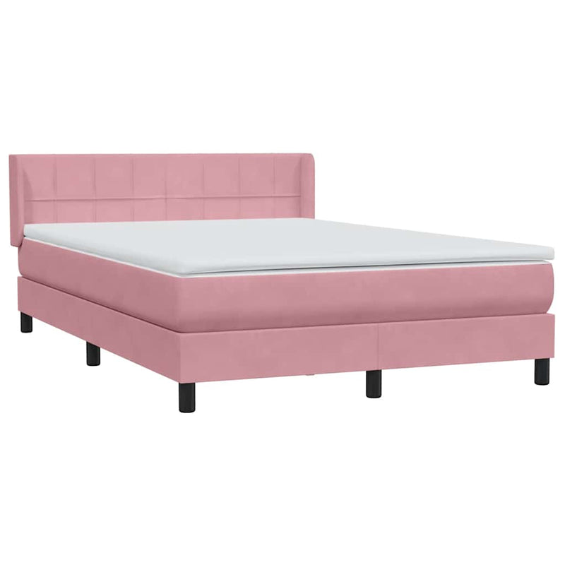 Pat box spring cu saltea, roz, 140x220 cm, catifea